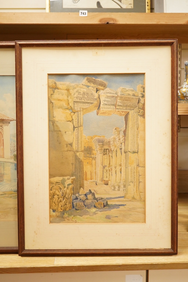 Contemporary, Chinese School, Figural studies, each signed with character marks and red seal marks, pair of watercolours, together with an Indian School watercolour, Figures on horseback in a courtyard, housed in a vizag